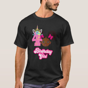 Camiseta Afro Chica 4.º cumpleaños Chica negro afroamerican