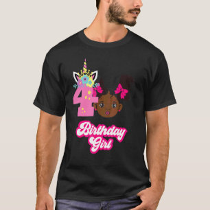 Camiseta Afro Chica 4.º cumpleaños Chica negro afroamerican