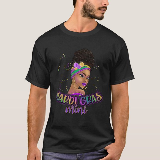 Camiseta Afro Mardi Gras Black Women Carnival Afro Messy Ma (Anverso)