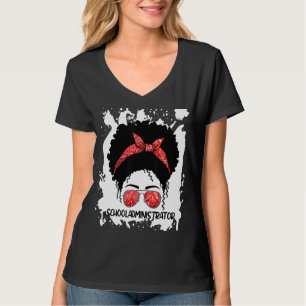 Camiseta Afro Messy Bun Administrador Escolar Primer Día De