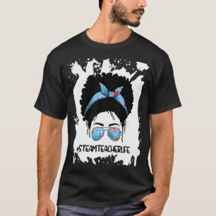 Camiseta Afro Messy Bun Steam Teacher Primer Día De La Escu