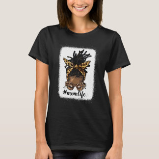 Camiseta Afro Messy Locs Bun Mom Life  Leopard Messy Bun