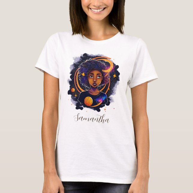 Camiseta Afro-mujer del sistema solar (Anverso)