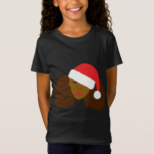 Camiseta Afro Puff Black Woman Santa Hat Natural Hair Chris