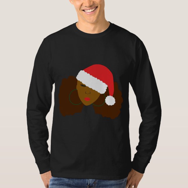 Camiseta Afro Puff Black Woman Santa Hat Natural Hair Chris (Anverso)