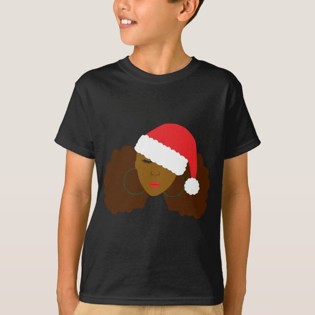 Camiseta Afro Puff Black Woman Santa Hat Natural Hair Chris (Anverso)
