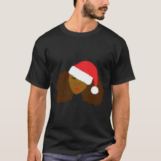 Camiseta Afro Puff Chica Santa Hat Navidades de pelo natura