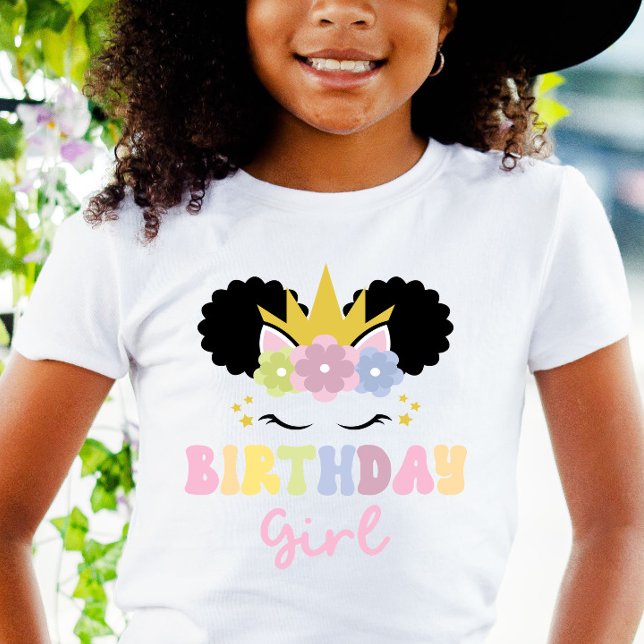 Camiseta Afro Puff Unicornio Chica de cumpleaños equipo de  (Subido por el creador)