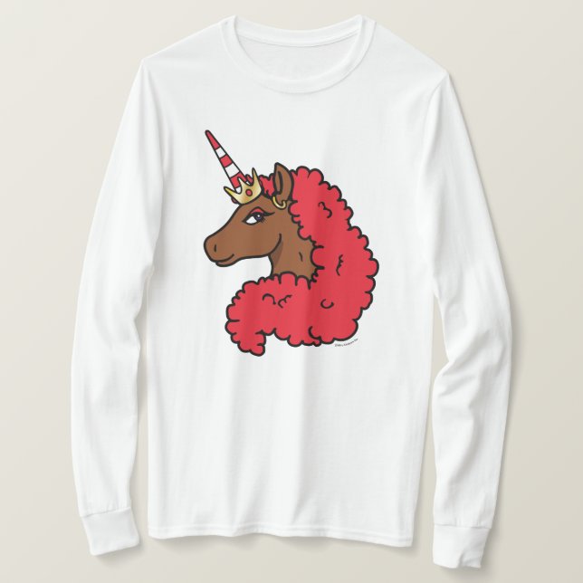 Camiseta Afro rojo unicornio (Anverso del diseño)