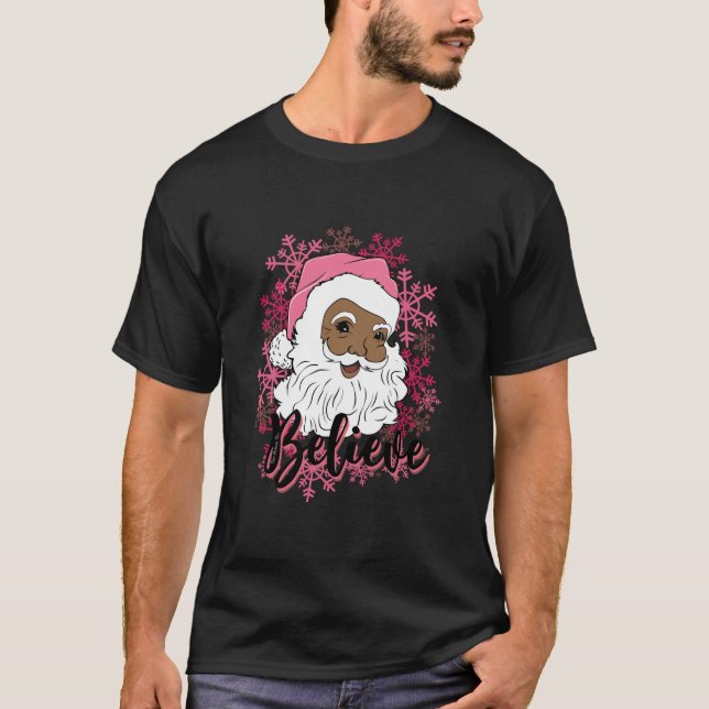 Camiseta Afro rosado negro Santa Claus Navidades rosados (Anverso)