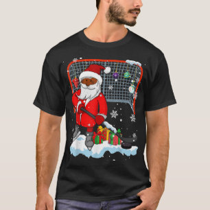 Camiseta Afro Santa Jugando a la Navidad de Hockey Afro Neg