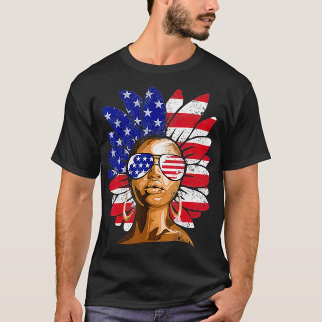 Camiseta Afro Sunflower Africano Americano 4 de Julio Melan (Anverso)