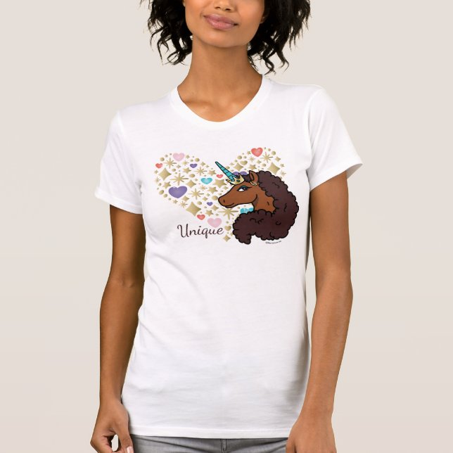 Camiseta Afro Unicornio | Diseño de corazón único (Anverso)