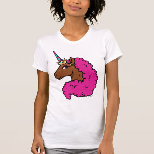 Camiseta Afro Unicornio rosa caliente