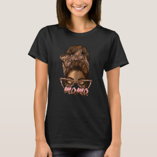Camiseta Afro Woman Messy Bun Mom Western Mama Leopard Blac