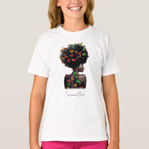 Camiseta Afroamericana con afro relleno de mariposa