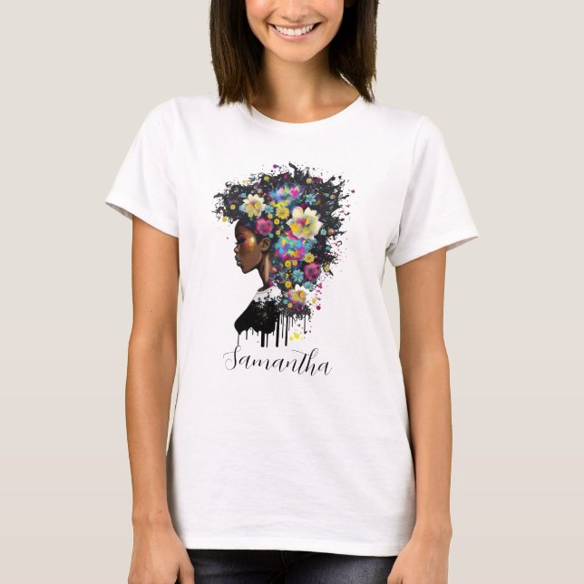 Camiseta Afroamericana con flores (Anverso)