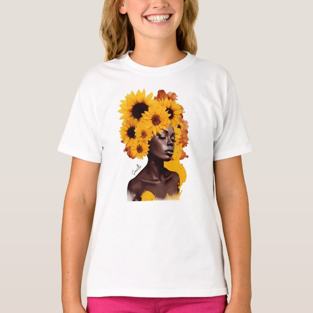 Camiseta Afroamericana con pelo afro girasol (Anverso)