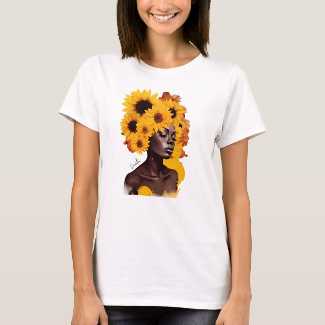 Camiseta Afroamericana con pelo afro girasol (Anverso)