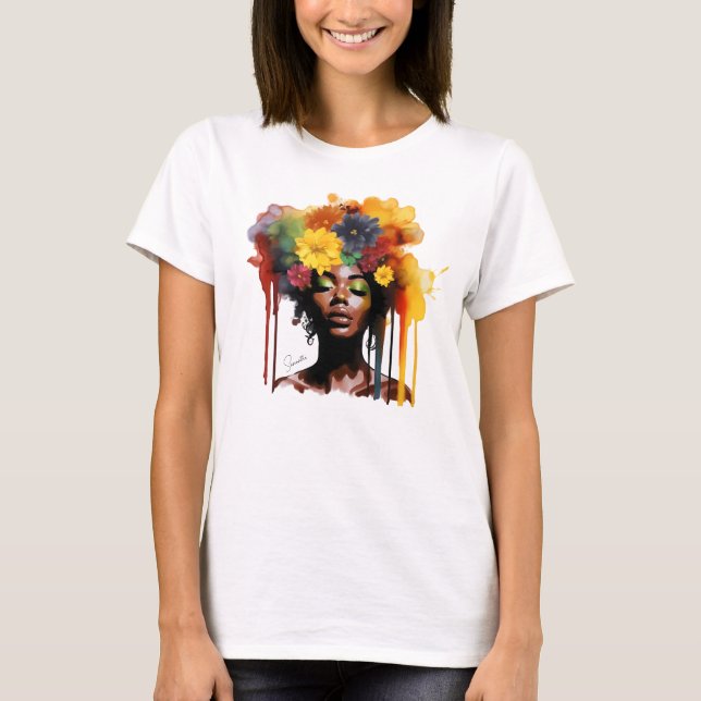 Camiseta Afroamericana con pelo floral afro (Anverso)