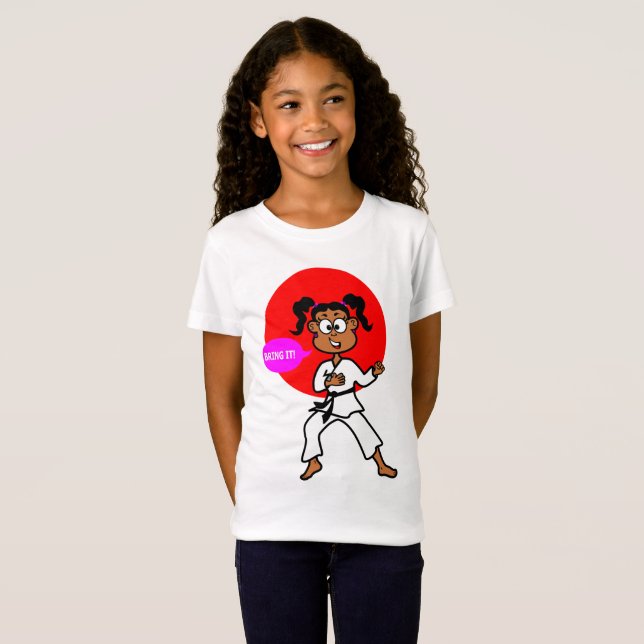 Camiseta afroamericana linda del chica del karate (Anverso completo)