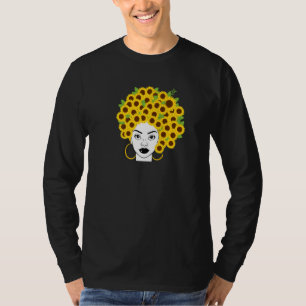 Camiseta Afroamericana mujer negra girasol floral afro
