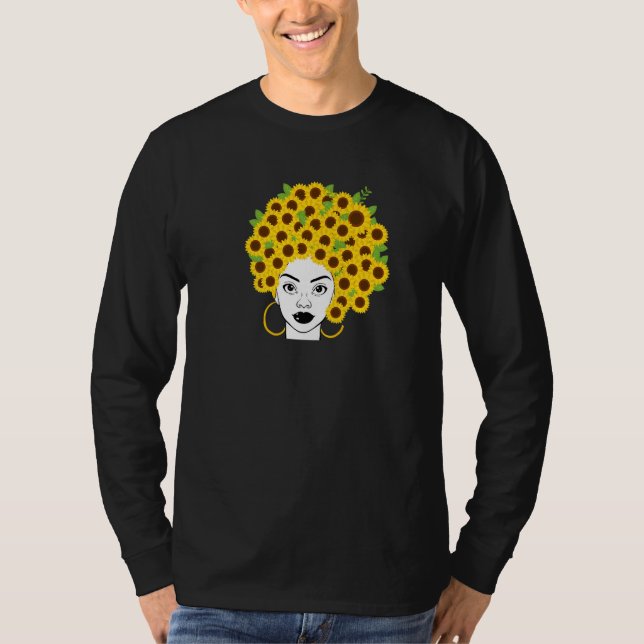 Camiseta Afroamericana mujer negra girasol floral afro (Anverso)