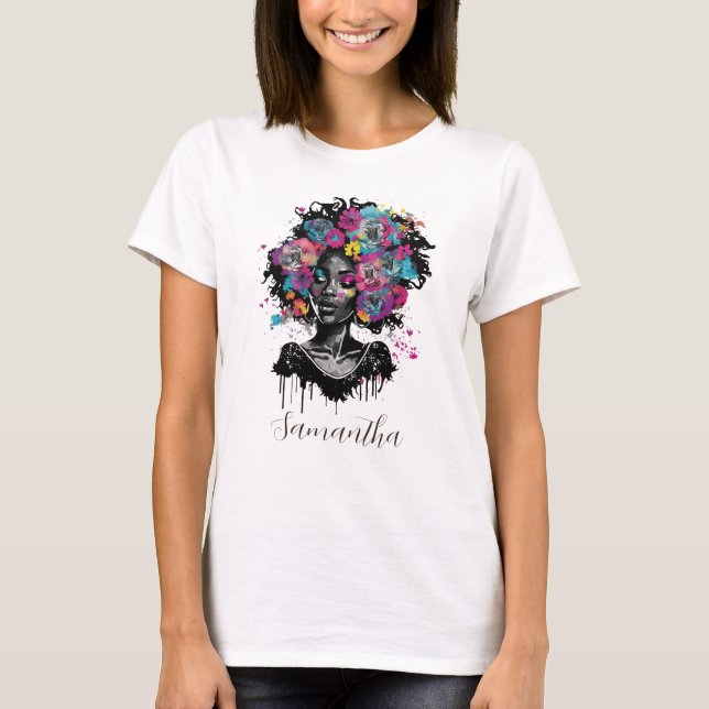 Camiseta Afromujer con clase floral (Anverso)