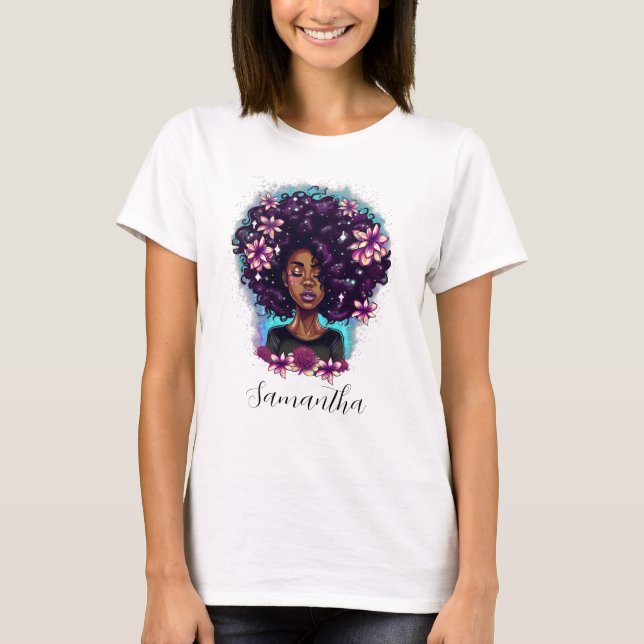Camiseta Afromujer floral esparkling (Anverso)