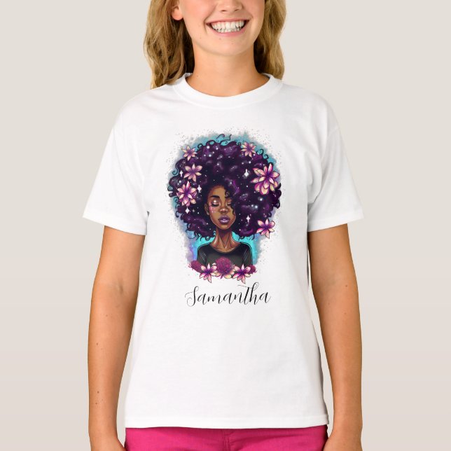 Camiseta Afromujer floral esparkling (Anverso)
