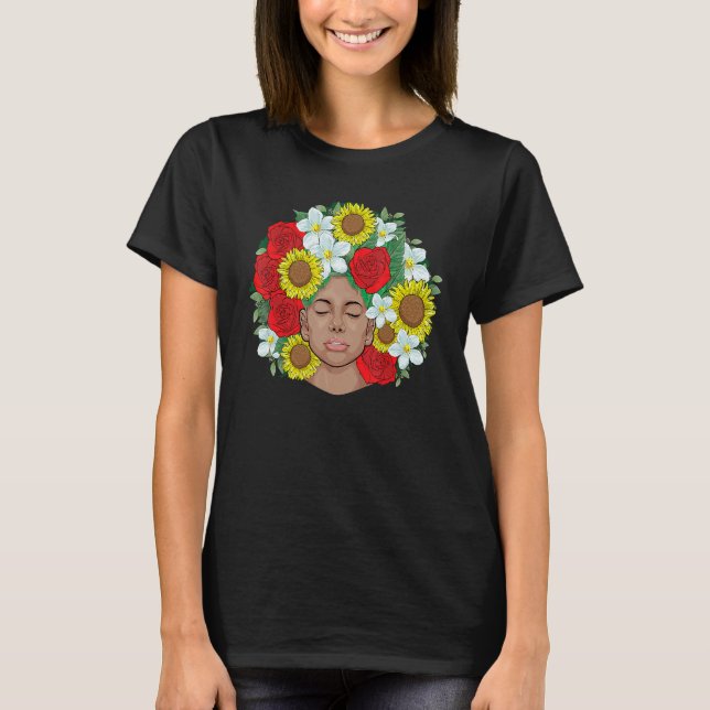 Camiseta Afroo Natural Black Hair Kind Orgullo Melanin Flor (Anverso)