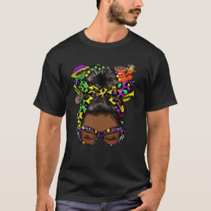 Camiseta Afrosy Bun Feliz Mardi Gras Black Women Carniv