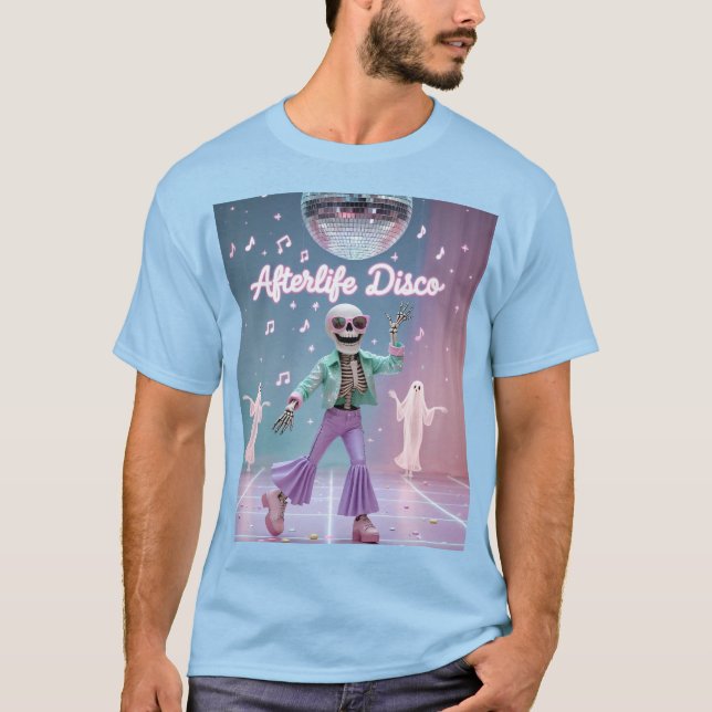 Camiseta Afterlife Disco – Groovy Skeleton Dance in Pastel  (Anverso)