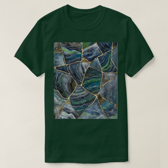 Camiseta Agate verde azul afinado Geode Art Kintî Art (Diseño del anverso)