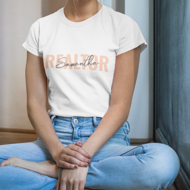 Camiseta Agente inmobiliario Realtor Rubor Monograma rosa (Subido por el creador)