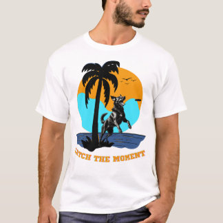 Camiseta  Agility Summer Vibes: Retro Sunset Jumping Dog Ar