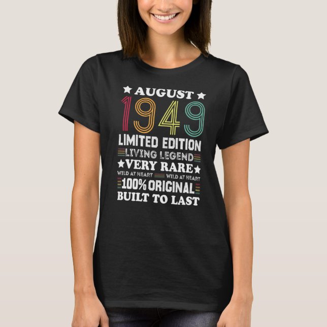 Camiseta Agosto 1949 1949 73 años 73 cumpleaños (Anverso)