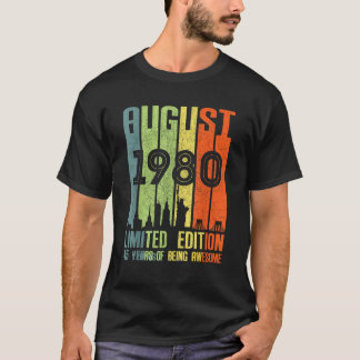 Camiseta Agosto 1980 45 Cumpleaños 45 Años 1980