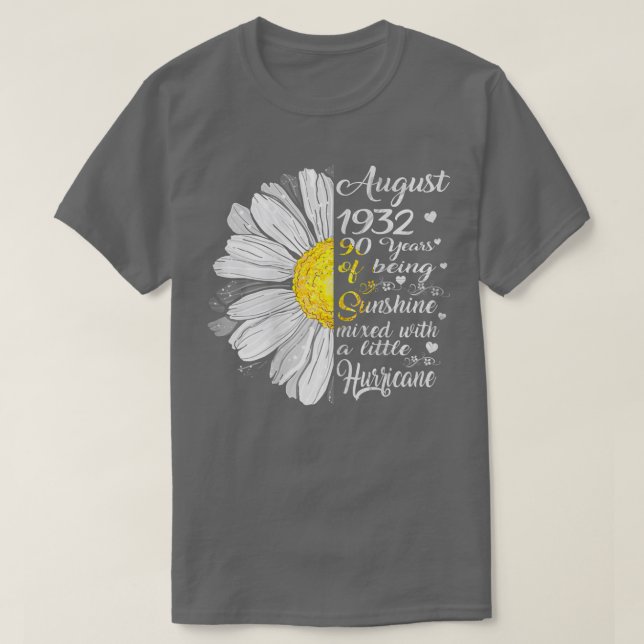 Camiseta Agosto Chicas 1932 Regalo de cumpleaños 90 años (Diseño del anverso)