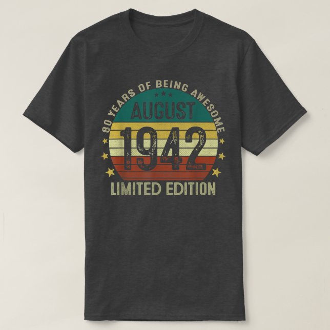 Camiseta Agosto De 1942 Regalo De 80 Años Para Hombres Vint (Diseño del anverso)