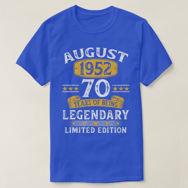 Camiseta Agosto De 1952 Regalo De 70 Años Para Hombres Vint (Diseño del anverso)