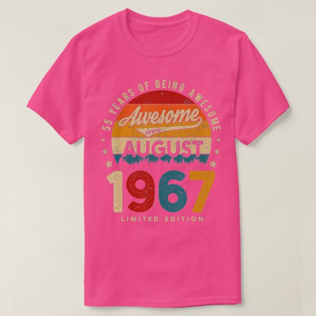 Camiseta Agosto De 1967 Cumpleaños 55 Años De Ser Awesome V (Diseño del anverso)