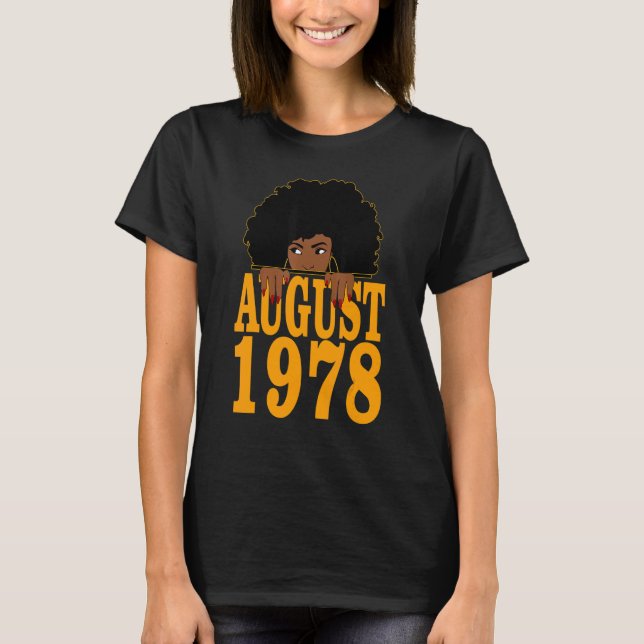 Camiseta Agosto de 1978 44º cumpleaños 44 años Mujeres negr (Anverso)