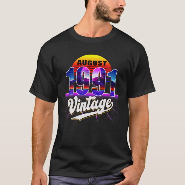 Camiseta Agosto De 1991 Retro 30 Cumpleaños Vaporwave 30'S  (Anverso)