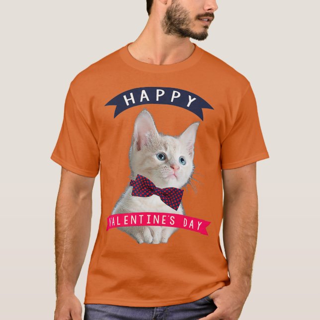Camiseta Agradable Bow Tie Cat Feliz Día de San Valentín (Anverso)