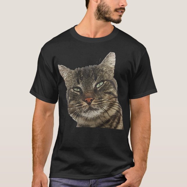 Camiseta Agradable gato de la tabla marrón negro Esquema de (Anverso)