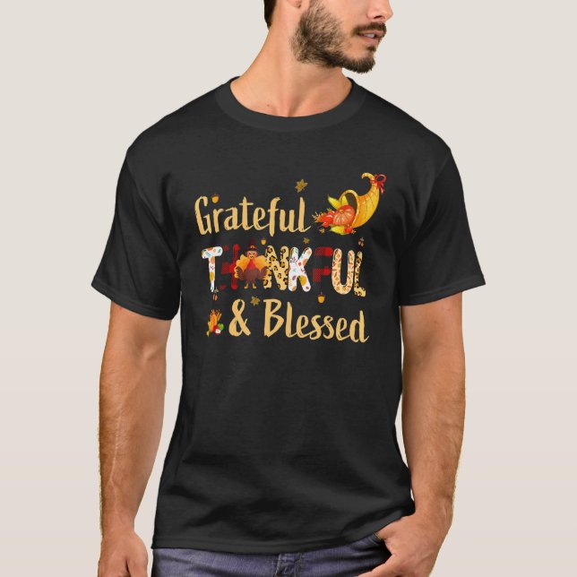 Camiseta Agradecido Agradecimiento Bendecido Gobble Turkey  (Anverso)