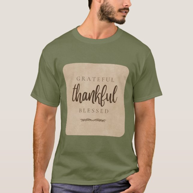 Camiseta Agradecido Agradecimiento Bienaventurado texto mar (Anverso)