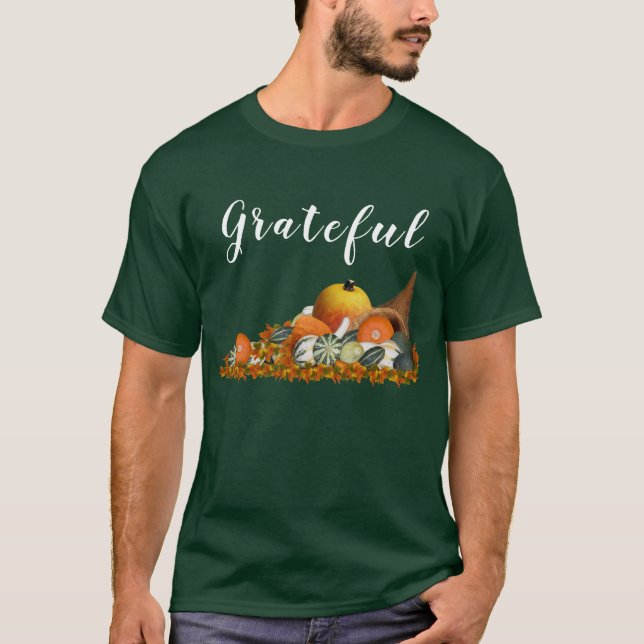 Camiseta Agradecido Día de Acción de Gracias Cornucopia (Anverso)