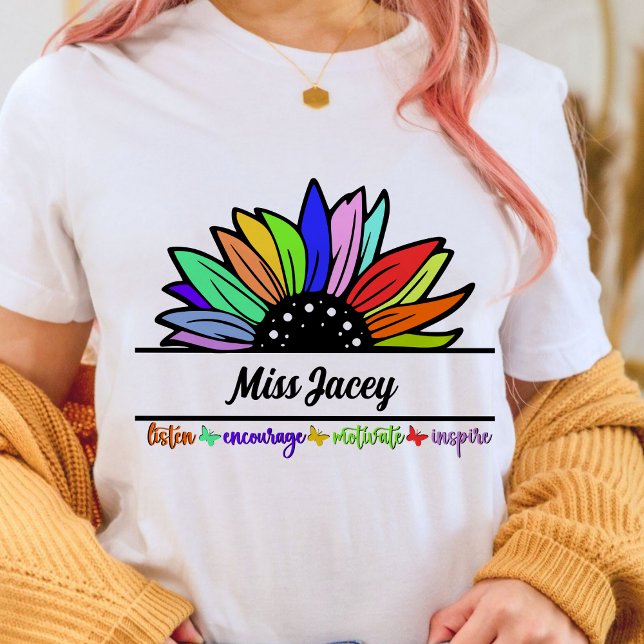 Camiseta Agradecimiento de profesores de flores silvestres, (Listen Encourage Teacher Motivate Inspire,Teacher, Teacher Life, Teachers Appreciation shirt)